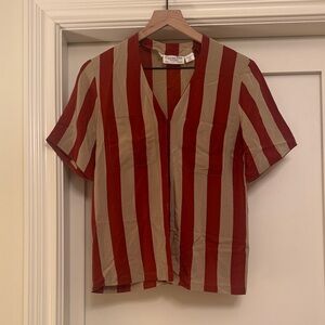 Vintage Dior Silk Red and Beige Striped Top